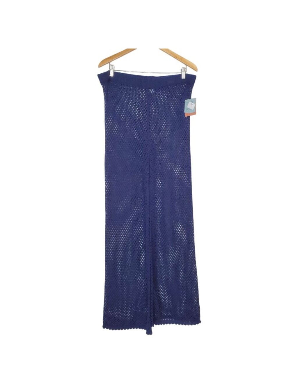 Shade & Shore Navy Blue Crochet Knit Swim Cover-Up Pants XL 16 Scalloped Hem Bea - Picture 3 of 7